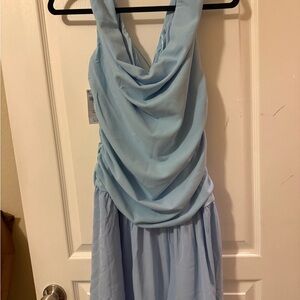 Abercrombie & Fitch Pale Blue Draped Halter Mini Dress